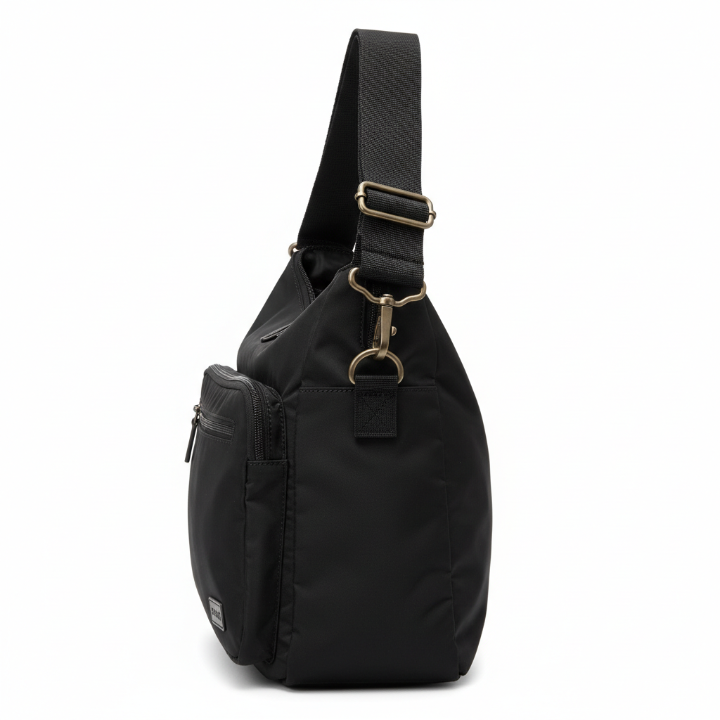 Side view of large capacity shoulder bag