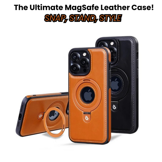 Premium Magnetic Leather iPhone Case with Kickstand & MagSafe