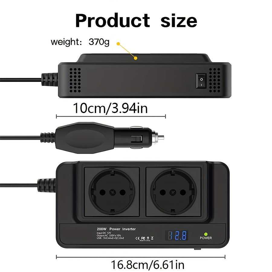 🔌 Power On the Go – Dual AC + 4 USB Car Power Inverter 200W