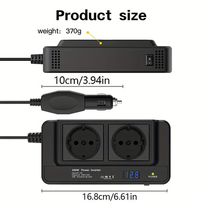 🔌 Power On the Go – Dual AC + 4 USB Car Power Inverter 200W