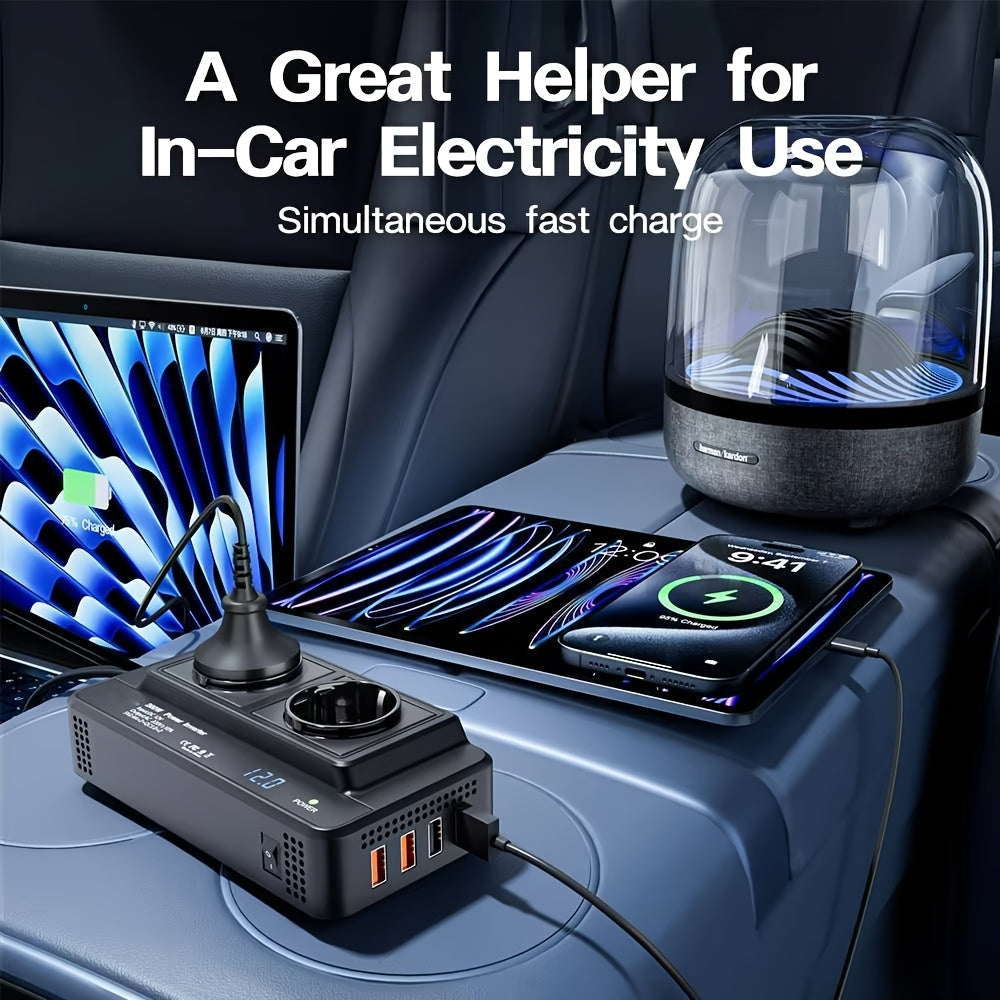 🔌 Power On the Go – Dual AC + 4 USB Car Power Inverter 200W