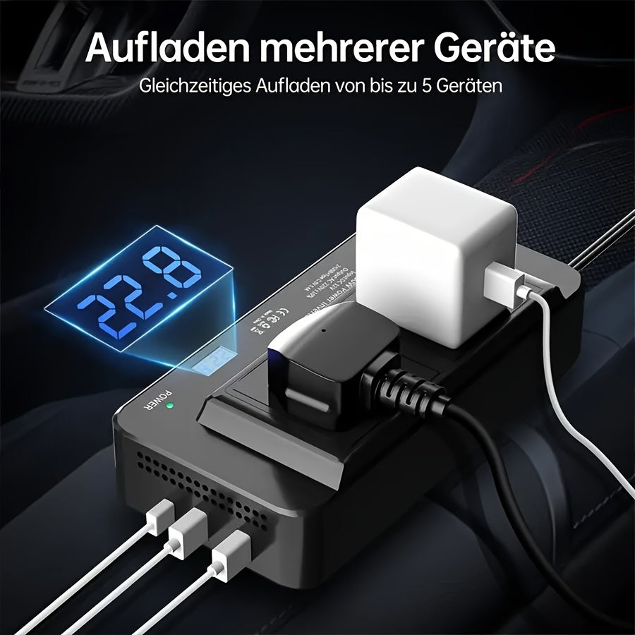 🔌 Power On the Go – Dual AC + 4 USB Car Power Inverter 200W