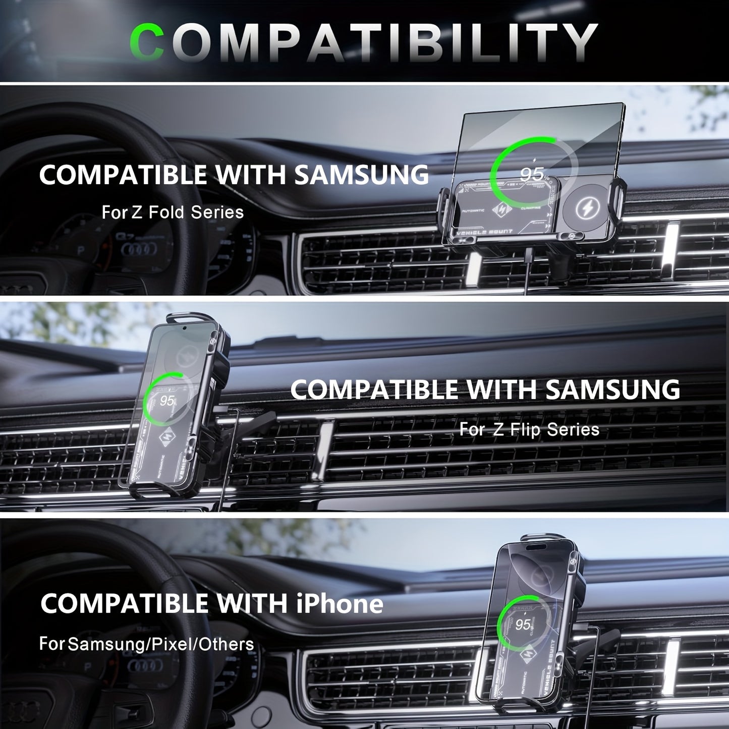 🚗 SmartSense™ Wireless Car Mount – Intelligent Induction Charging & Auto-Clamp