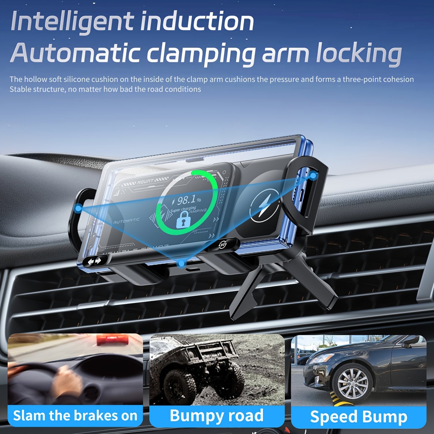 🚗 SmartSense™ Wireless Car Mount – Intelligent Induction Charging & Auto-Clamp